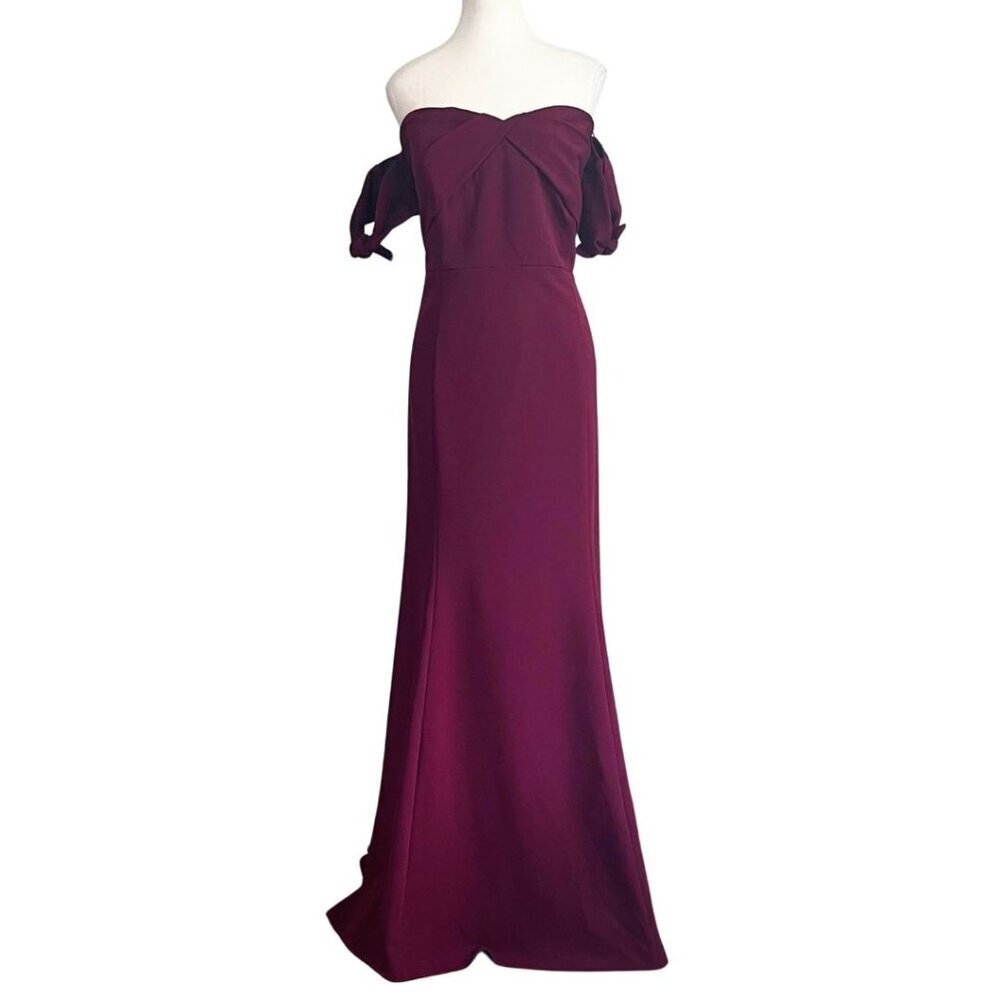 WATTERS & WATTERS BURGUNDY CREPE REMOVABLE SLEEVE FORMAL EVENING DRESS - 22W